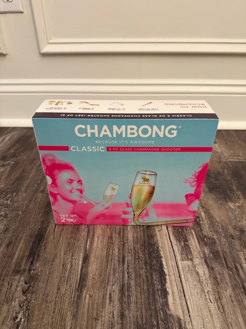 Chambong Classic 6oz Glass Champagne Shooter - Teal & Pink Packaging